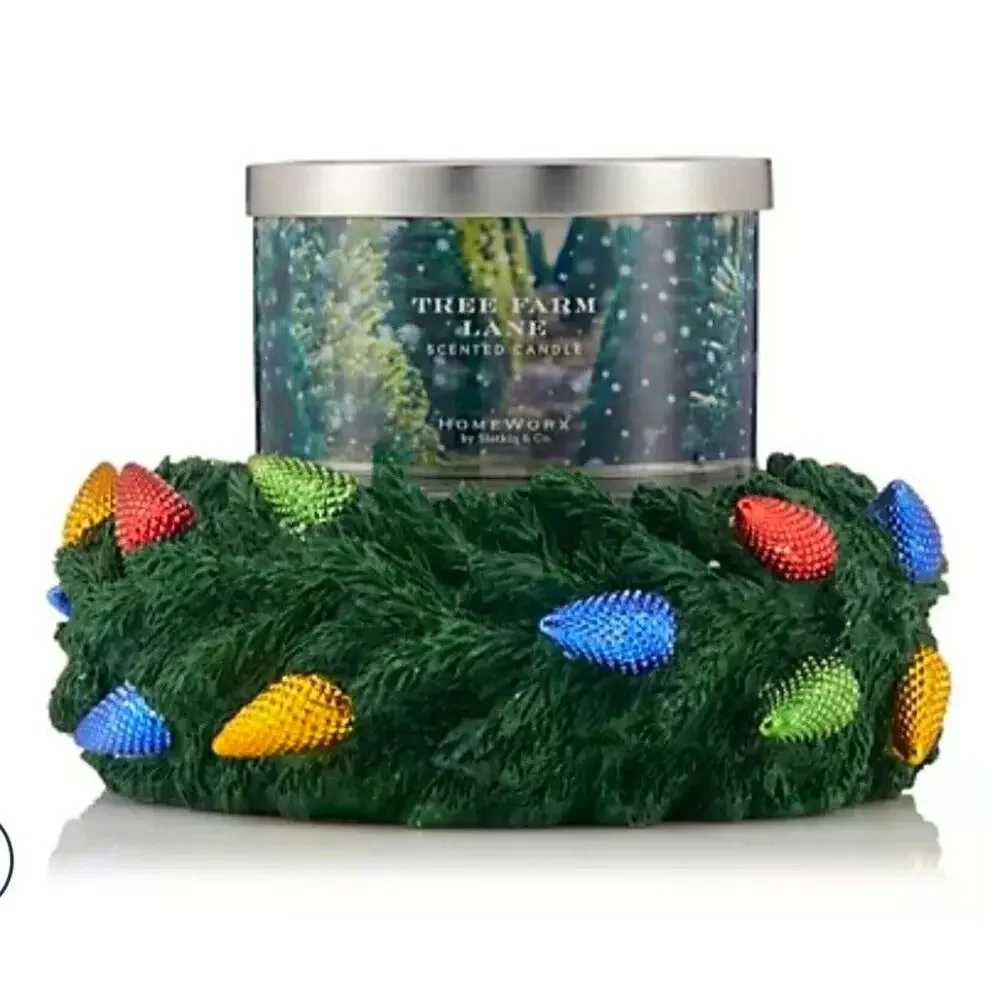 Homeworx Harry Slatkin Christmas Festive Lights Candle Pedestal‎ Holder Wreath